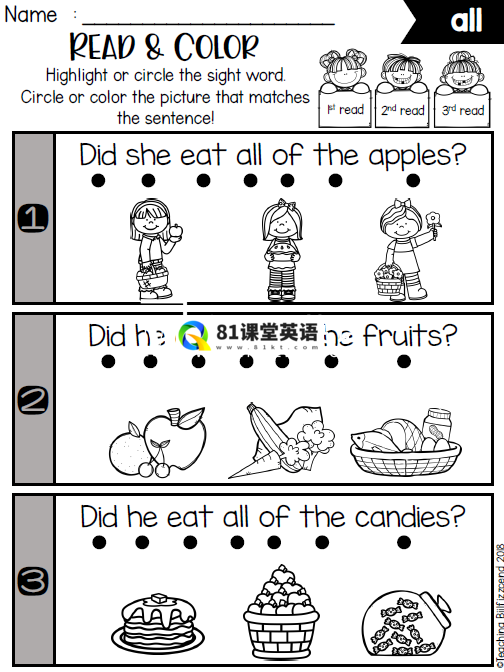 Sight Word Fluency Read and Color 图片9